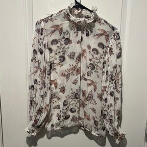 Floral Patterned Blouse with Ruffled Collar